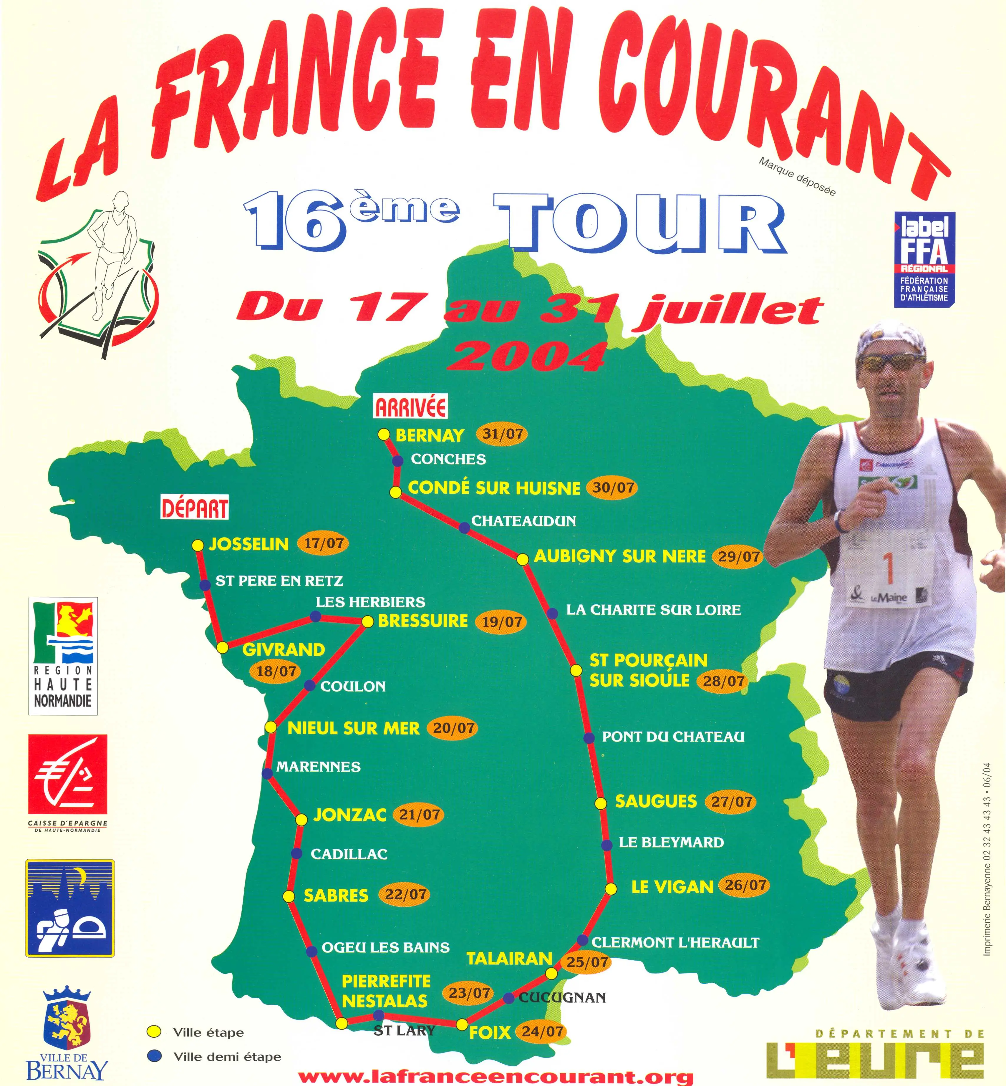 Carte du parcours de la France en courant 2004