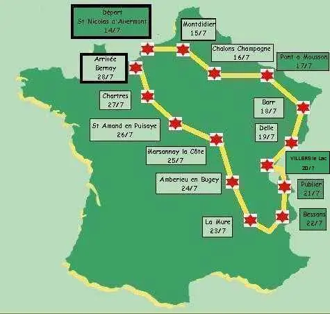 Carte du parcours de la France en courant 2007