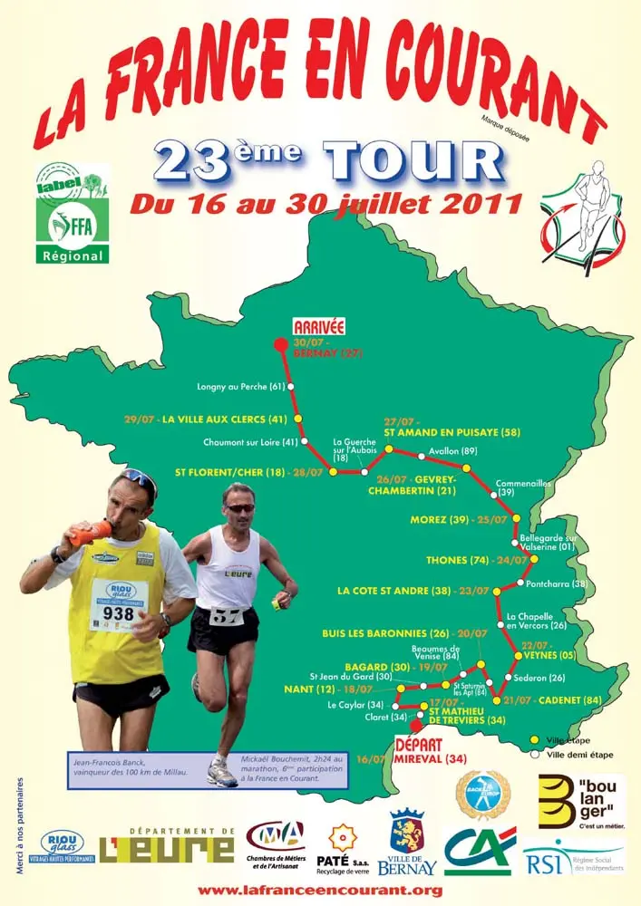 Carte du parcours de la France en courant 2011