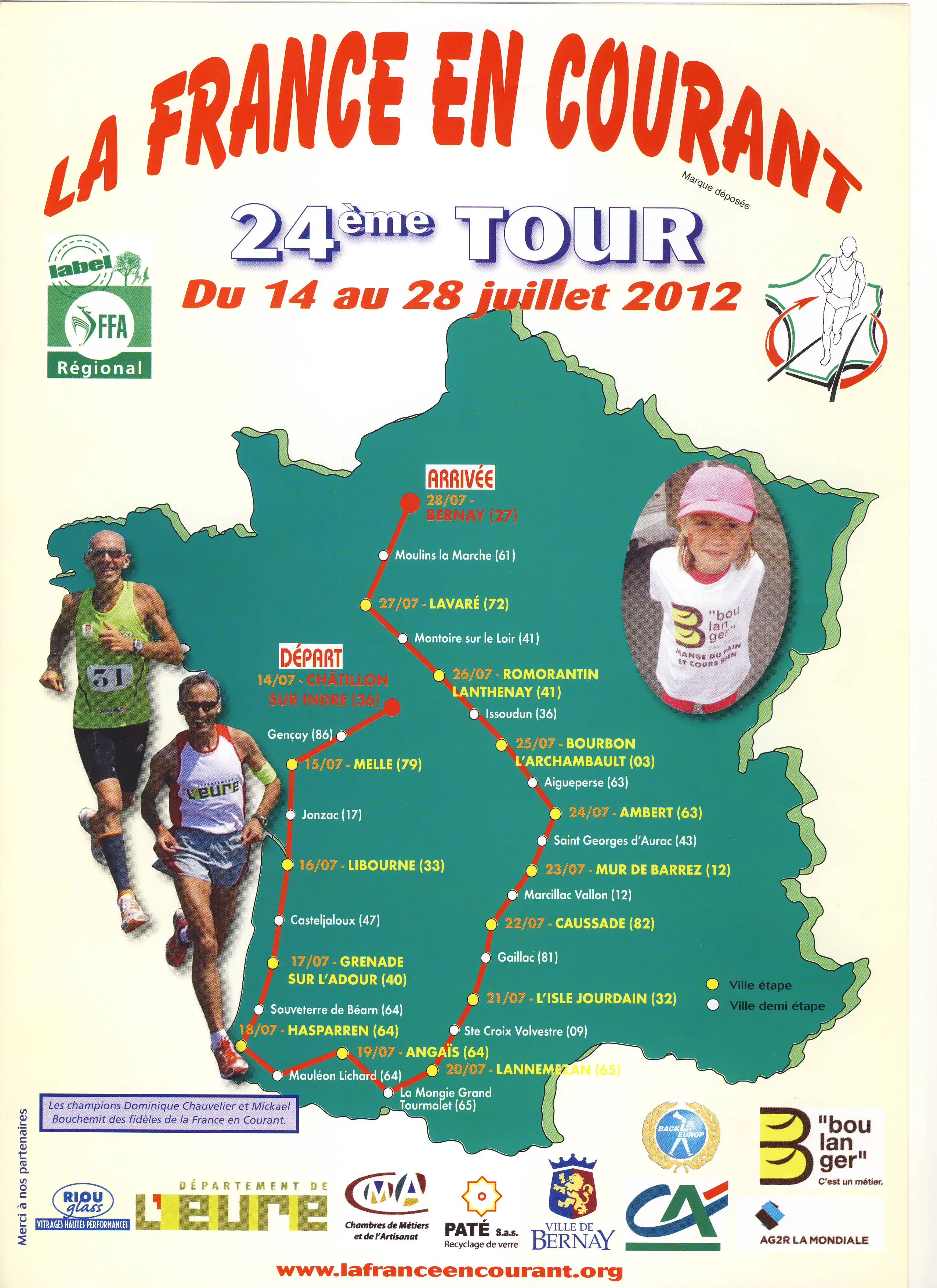 Carte du parcours de la France en courant 2012