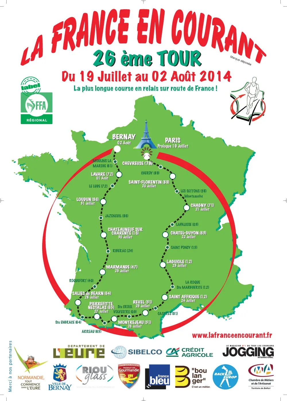 Carte du parcours de la France en courant 2014