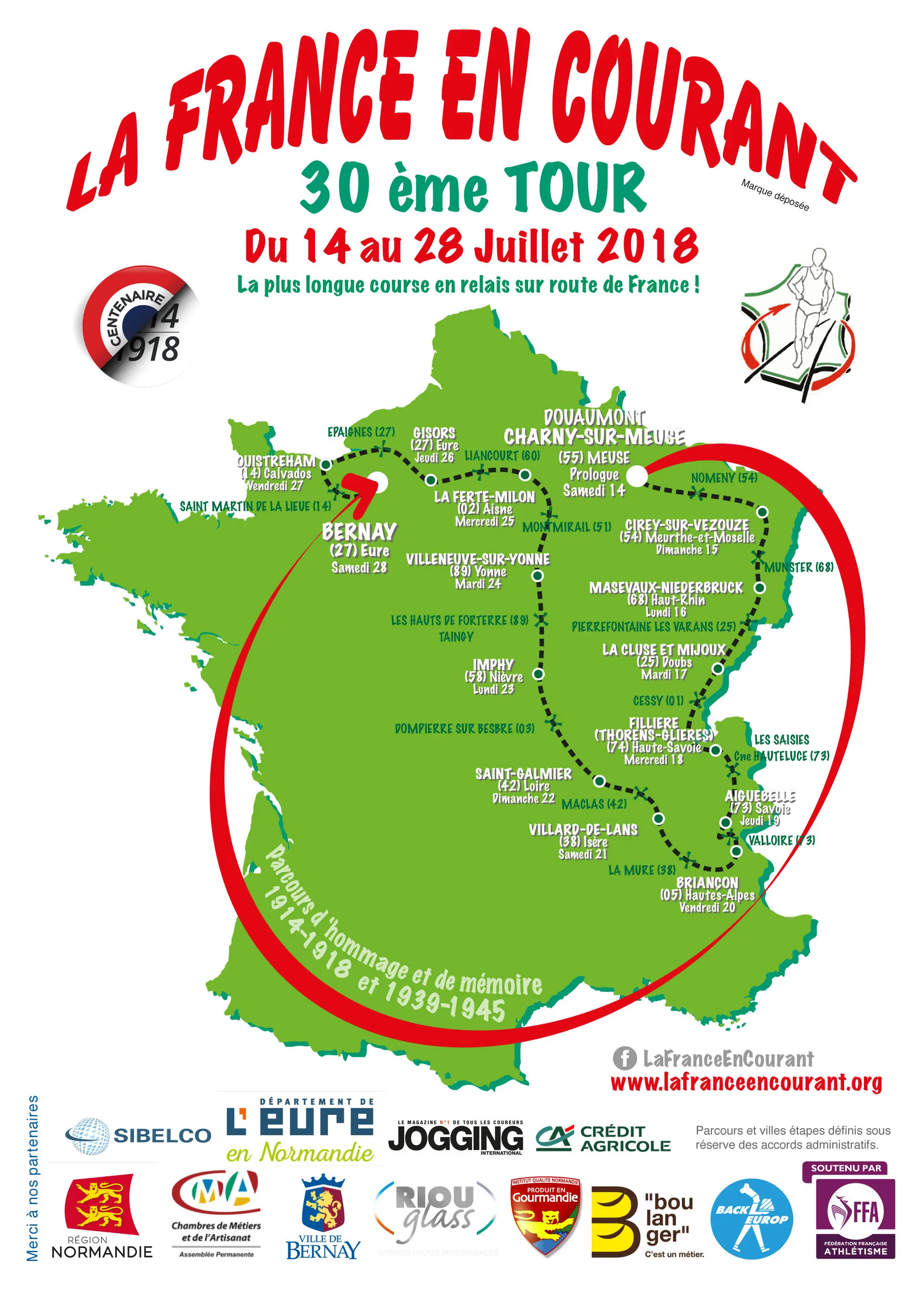 Carte du parcours de la France en courant 2018