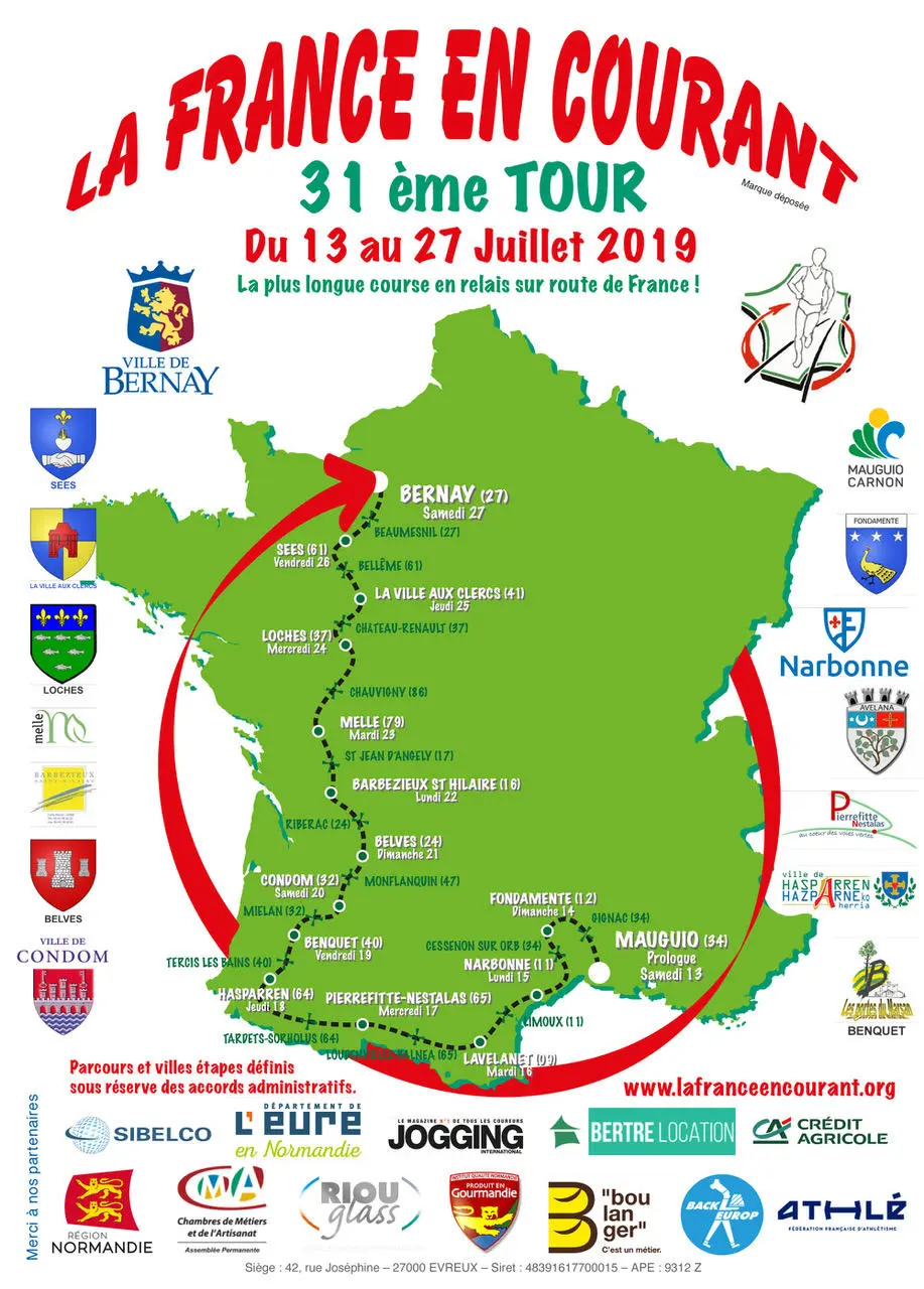 Carte du parcours de la France en courant 2019