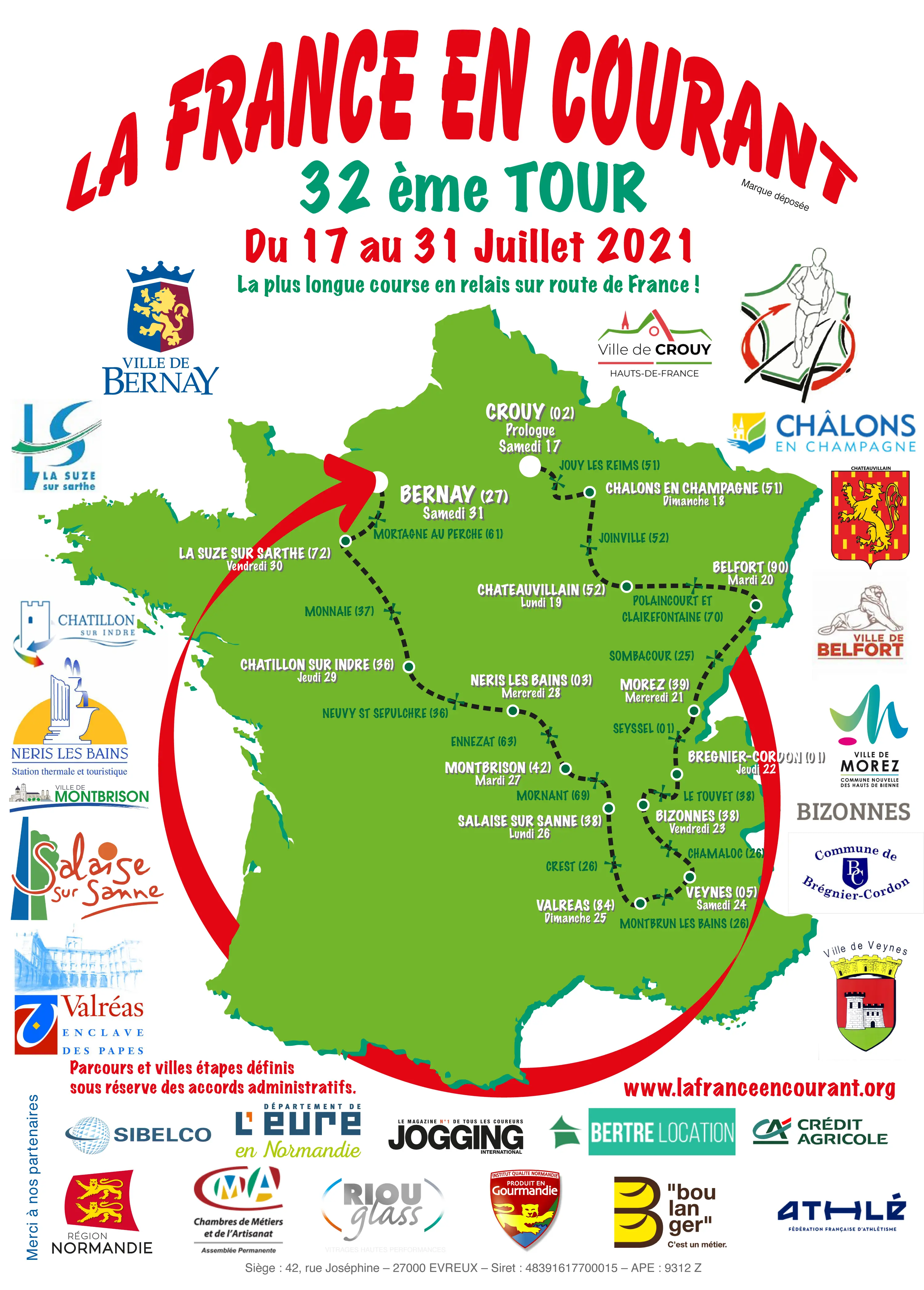 Carte du parcours de la France en courant 2021